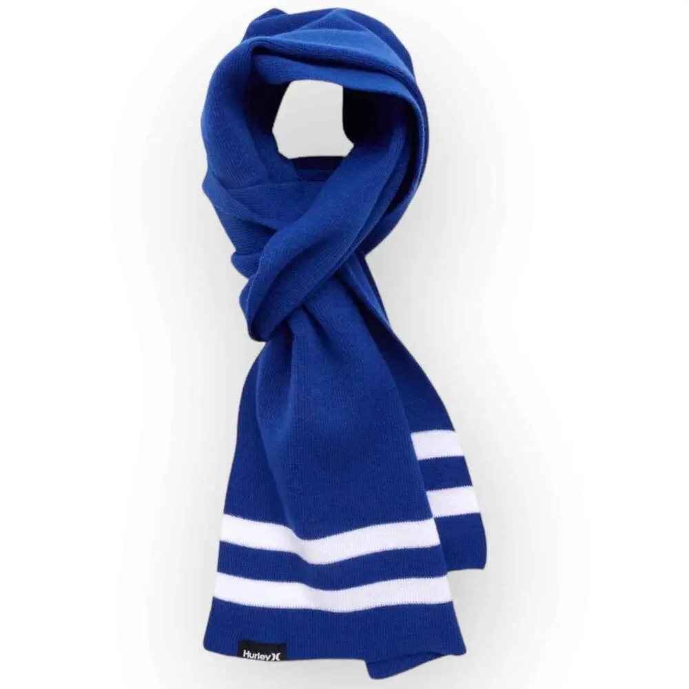 NWT Hurley Men’s Beanie & Scarf Set – Blue with White Stripe – One Size